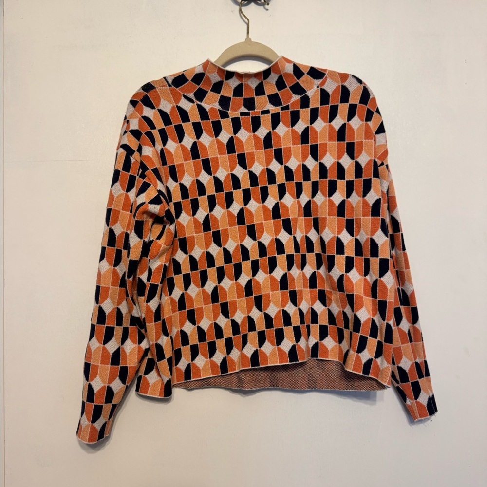 Maeve by Anthropology Patterned Orange and Black Women's Top